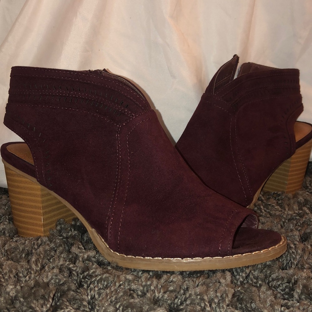 Maroon Open-Toe Booties